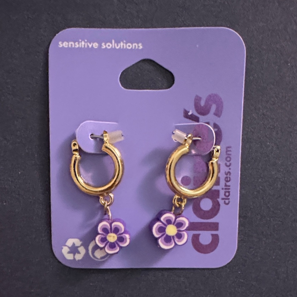 Claire's Gold-Toned Hoops with Purple Floral Charms